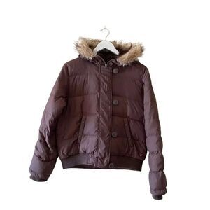 American Eagle Outfitters Puffer Coat Jacket Fur Lined Hood Brown SZ L